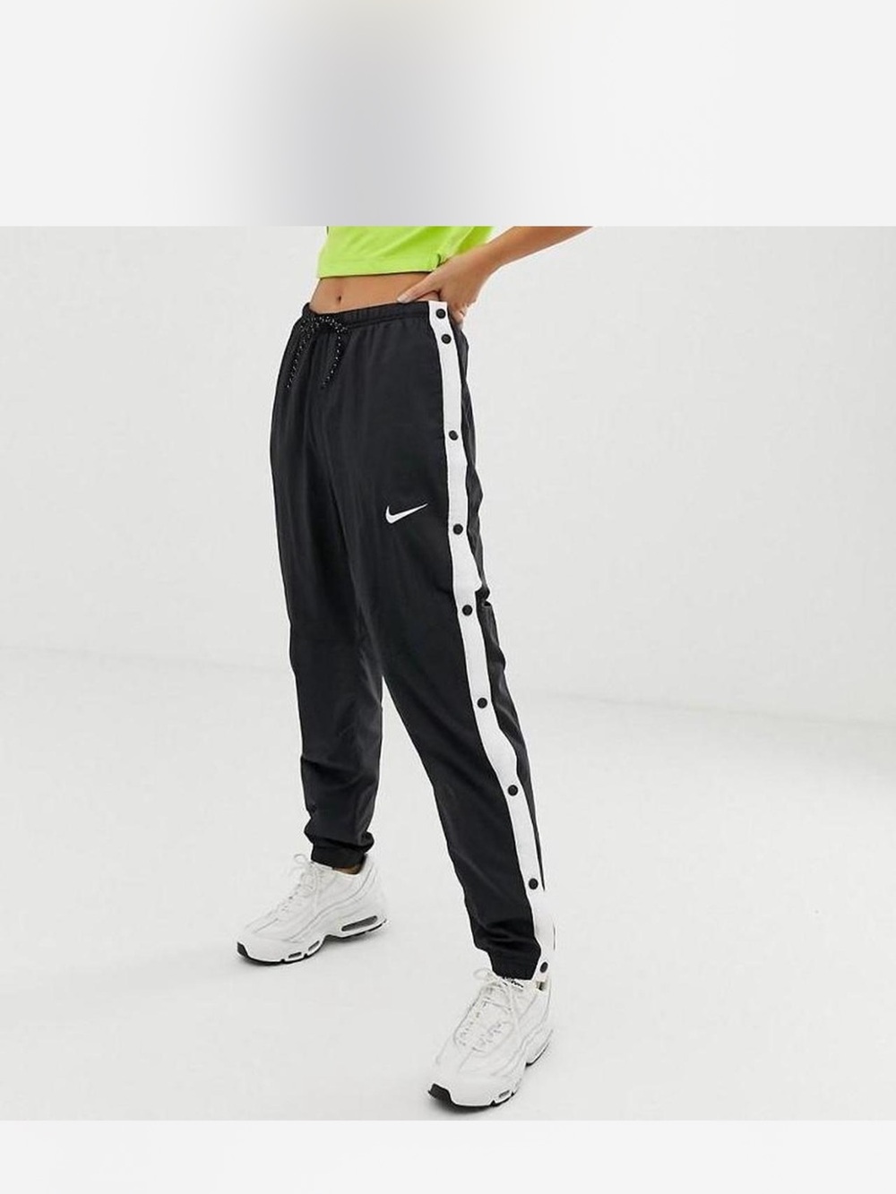 Nike Black Track Pants with White Snap Side Stripes